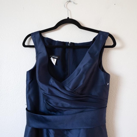 Alfred Snug D811S Off the Shoulder Draped Wrap Satin Maxi Midnight - Picture 3 of 6